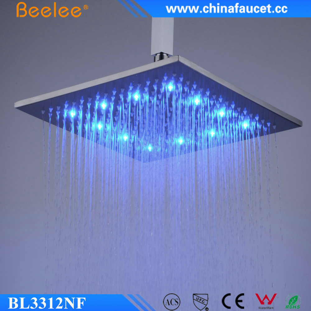 Beelee BL3312NF Матовый никель 12 дюймов квадратные над головой душ биде спрей дождевая Лейка для душа из нержавеющей стали со светодиодной подсветкой