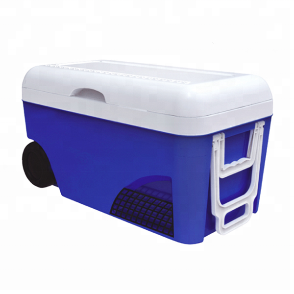 60L Big Non-electric Blue Plastic Big Ice Cooler Chest Box With Handle And Big Wheel For Camping Perzonalized