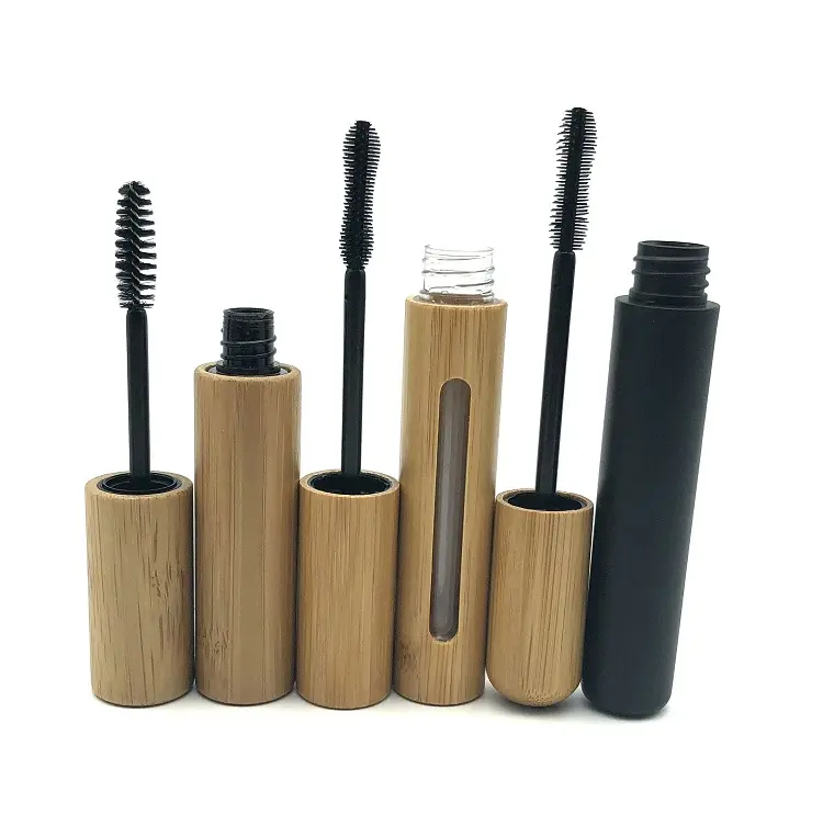 Reusable Portable Empty Eyelashes Tube Mascara Tube Vials Bottle with Bamboo cap Eyelashes Wand Holder Container