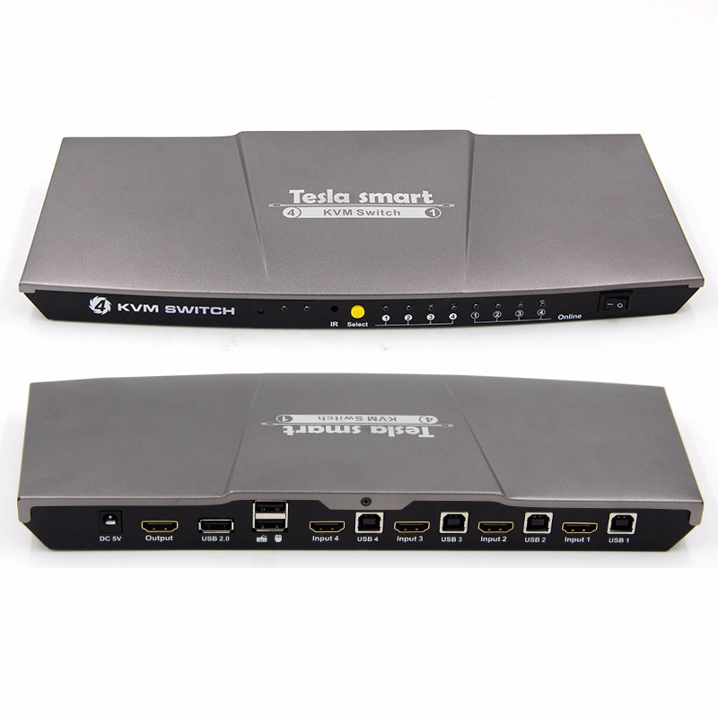 Хит продаж, 4-портовый HDMI KVM-коммутатор 4x1 с портами концентратора USB 2,0