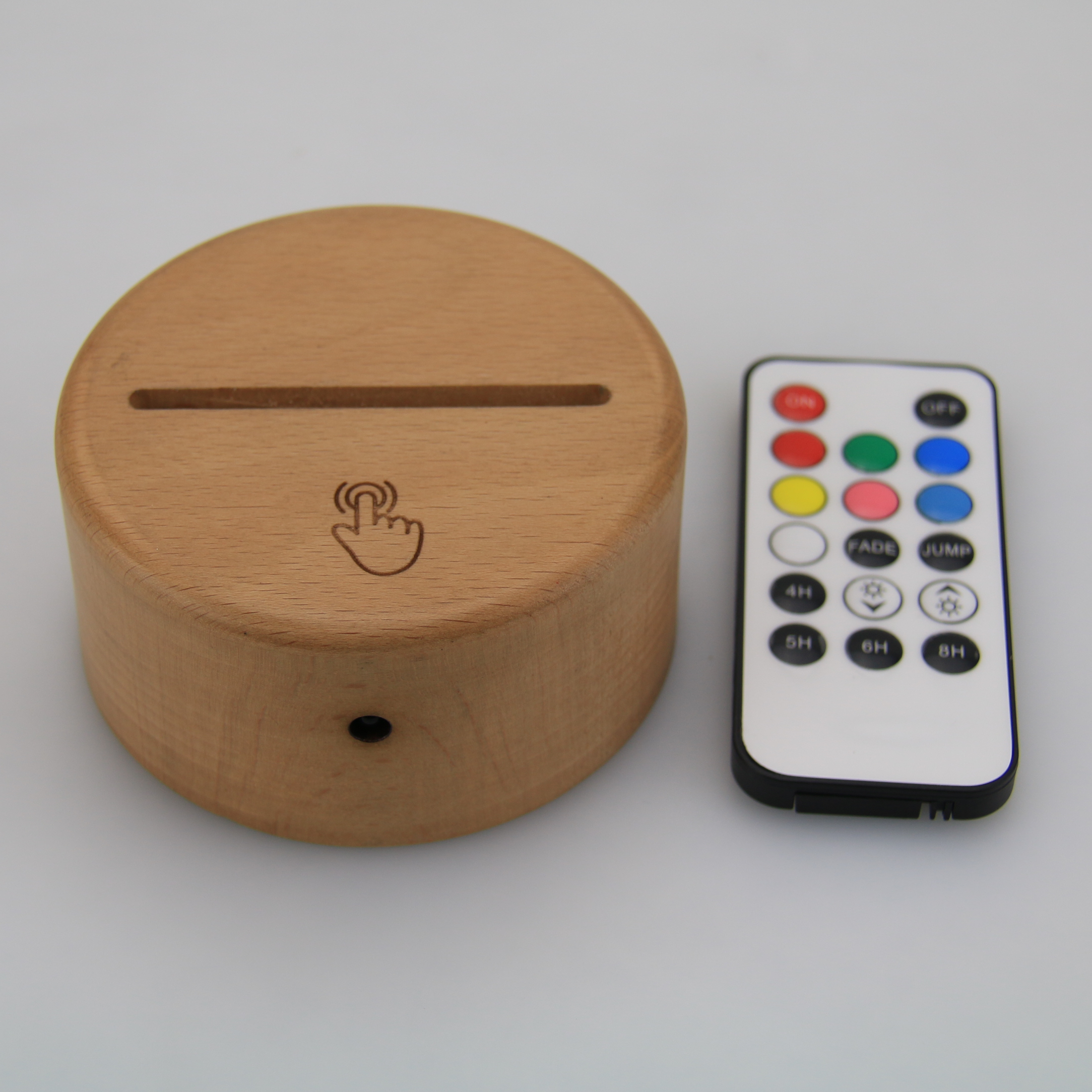 Wood Finish Base for 3D Night Light Acrylic with Remote Control, 3 AA Battery, 7 Colors Changing
