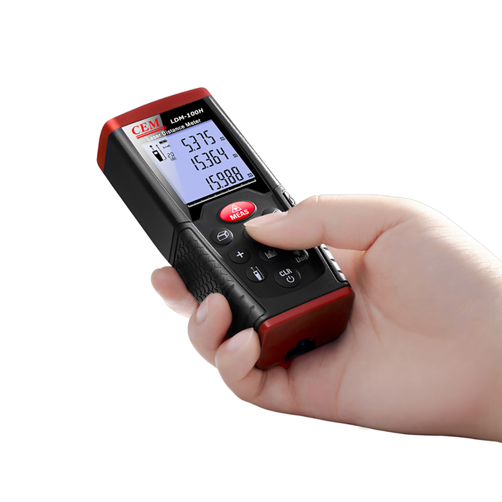CEM LDM-100H открытый дальномер лазерная рулетка с LCD дисплей, задняя подсветка, расстояние, площадь и объем, 330ft 100 м