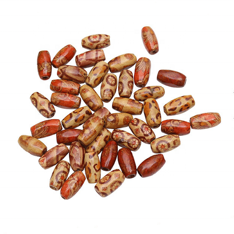 Wholesale Printed Flower Wood Beads Wooden Craft Loose oval Shape Hair Beads for Jewelry Making