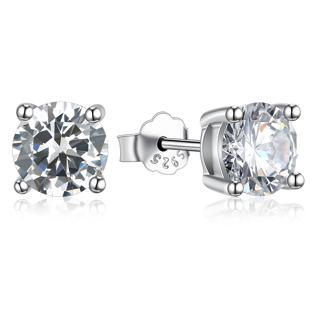 Серьги-гвоздики из серебра 925 пробы с фианитом, 2-8 мм
