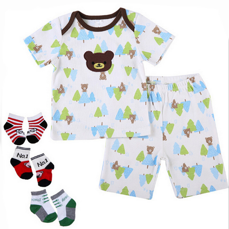 Fashion toddler clothing set cotton summer printed animal outfits cute baby t shirt with socks