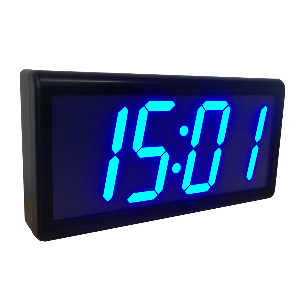 4 x 4" Digits Blue LED NTP PoE Network Clock, Black Case