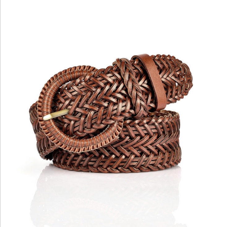Fashion Web Woven Bonded Leather Metallic Wide Belt