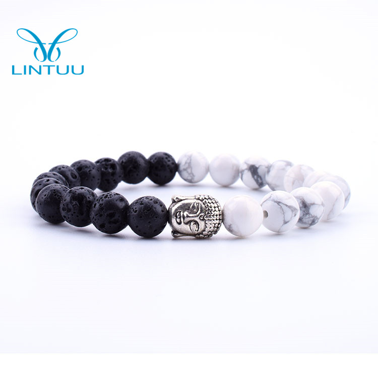 Натуральный лавовый камень/Howlite с головой Будды буддистские молитвенные бусины