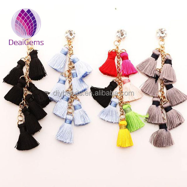 fashion jewelry 2018 multi layer chain fishhook silk rhinestone tassel earrings