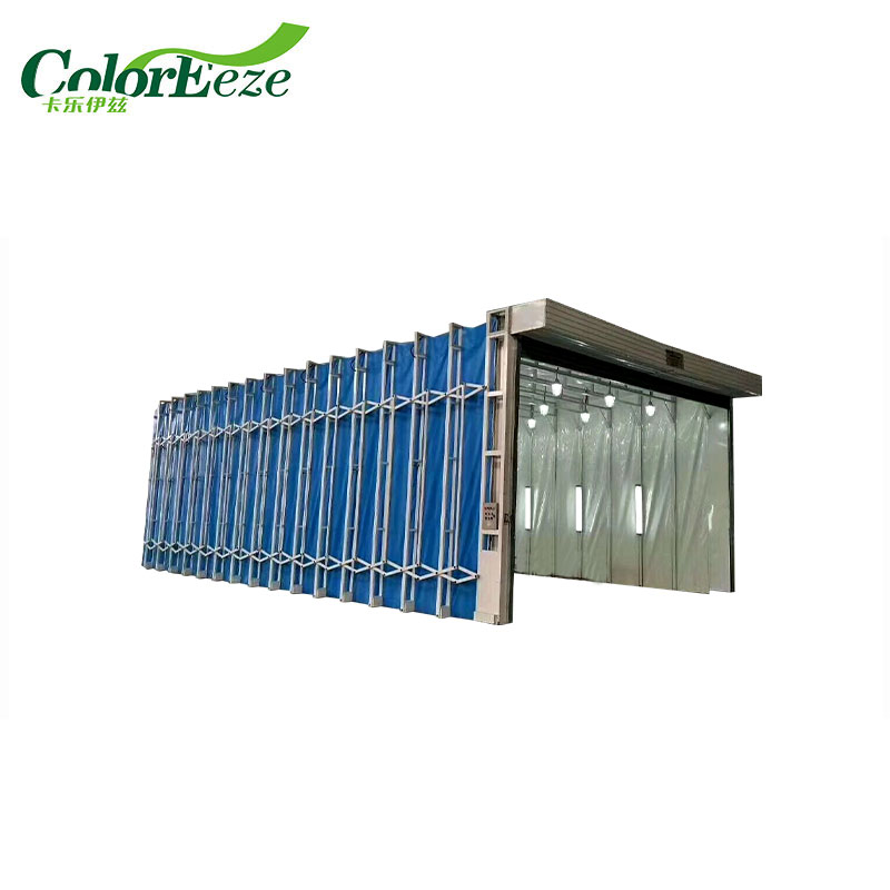 Bus and large workpiece painting booth Retractable paint spray booth with exhaust air treatment system