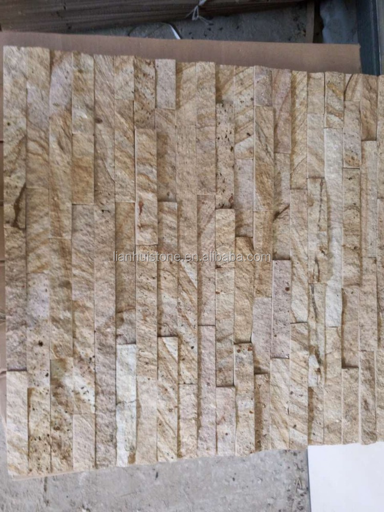 yellow travertine CS046 natural stone exterior wall tile cladding tiles/stacked ledge stone