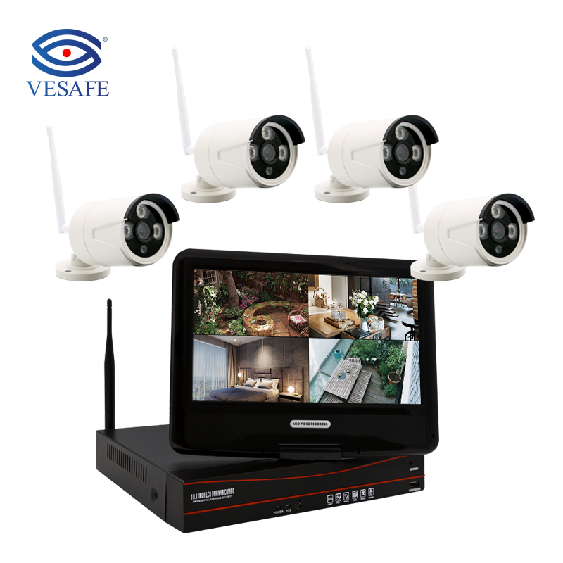 Vesafe домашней безопасности H.265 4CH 1080P Wi-Fi камеры видеонаблюдения комплект с 10 дюймов ЖК-монитор CCTV домашняя камерная система безопасности,