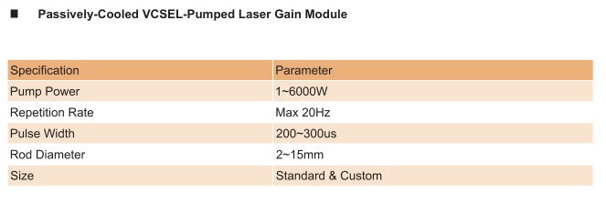 Passively cooled VCSEL amplifier diode pump laser module SLD4X3-4