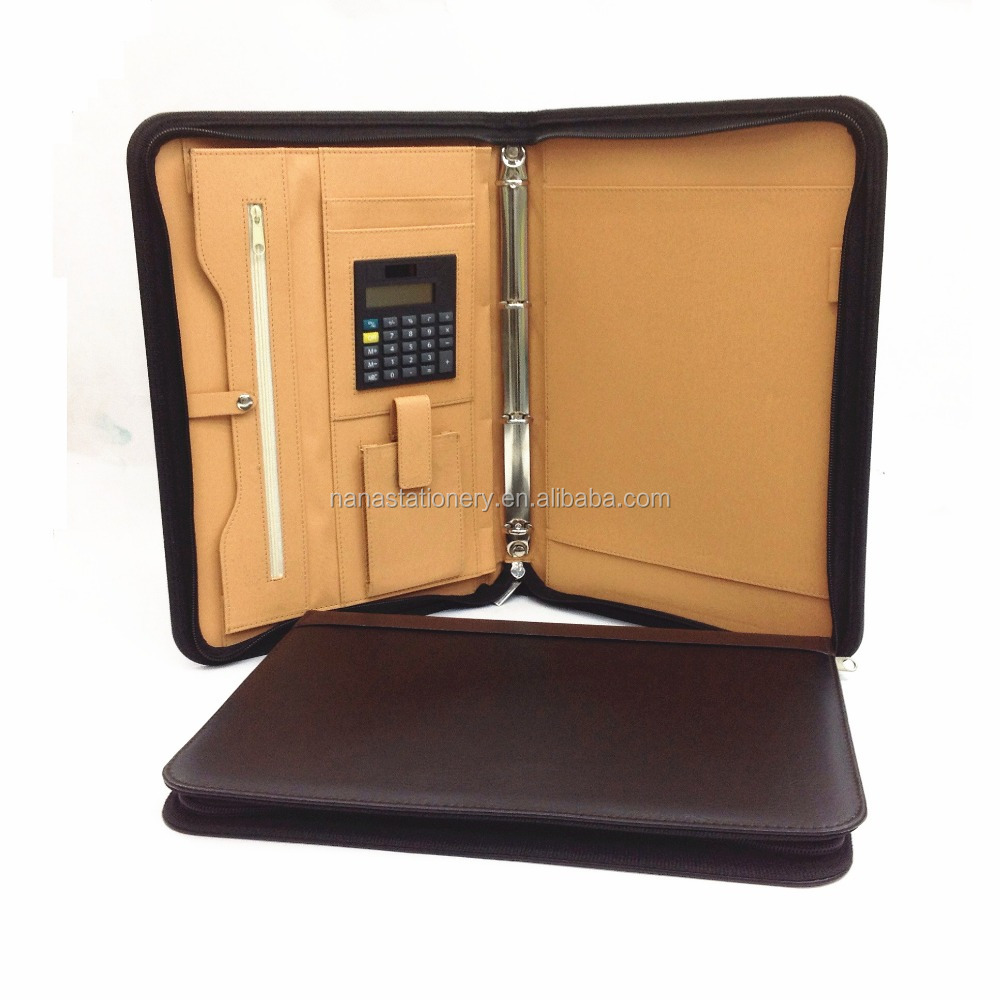 Pu leather multi-function portfolio organizer with zipper