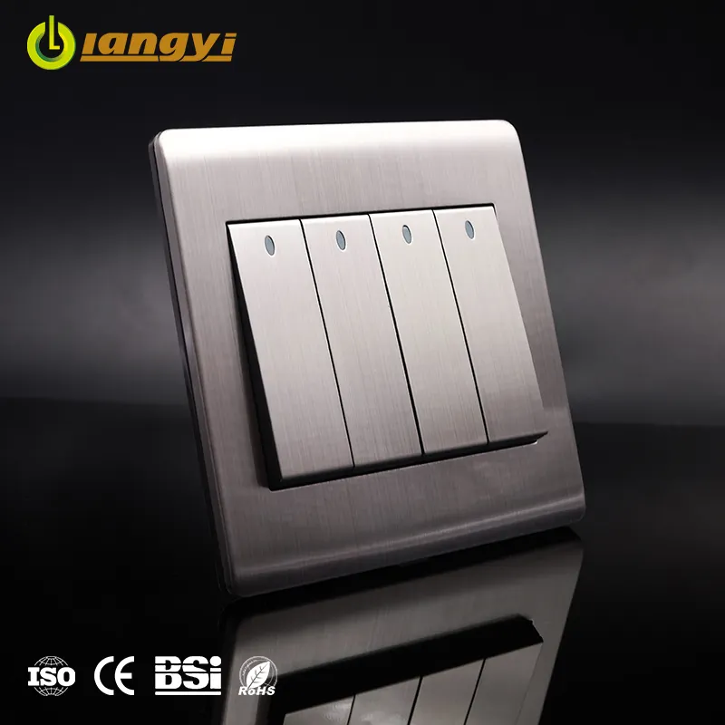 Best Selling Products Energy Saving Electric 4 Gang Stainless Steel Color Room Light Switch