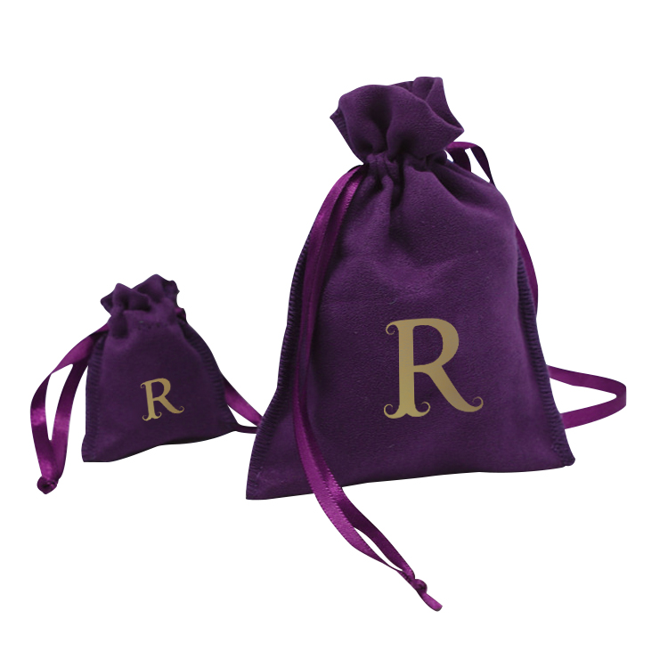 Фиолетовый бархат Drawstring ювелирные сумки с золотым логотипом