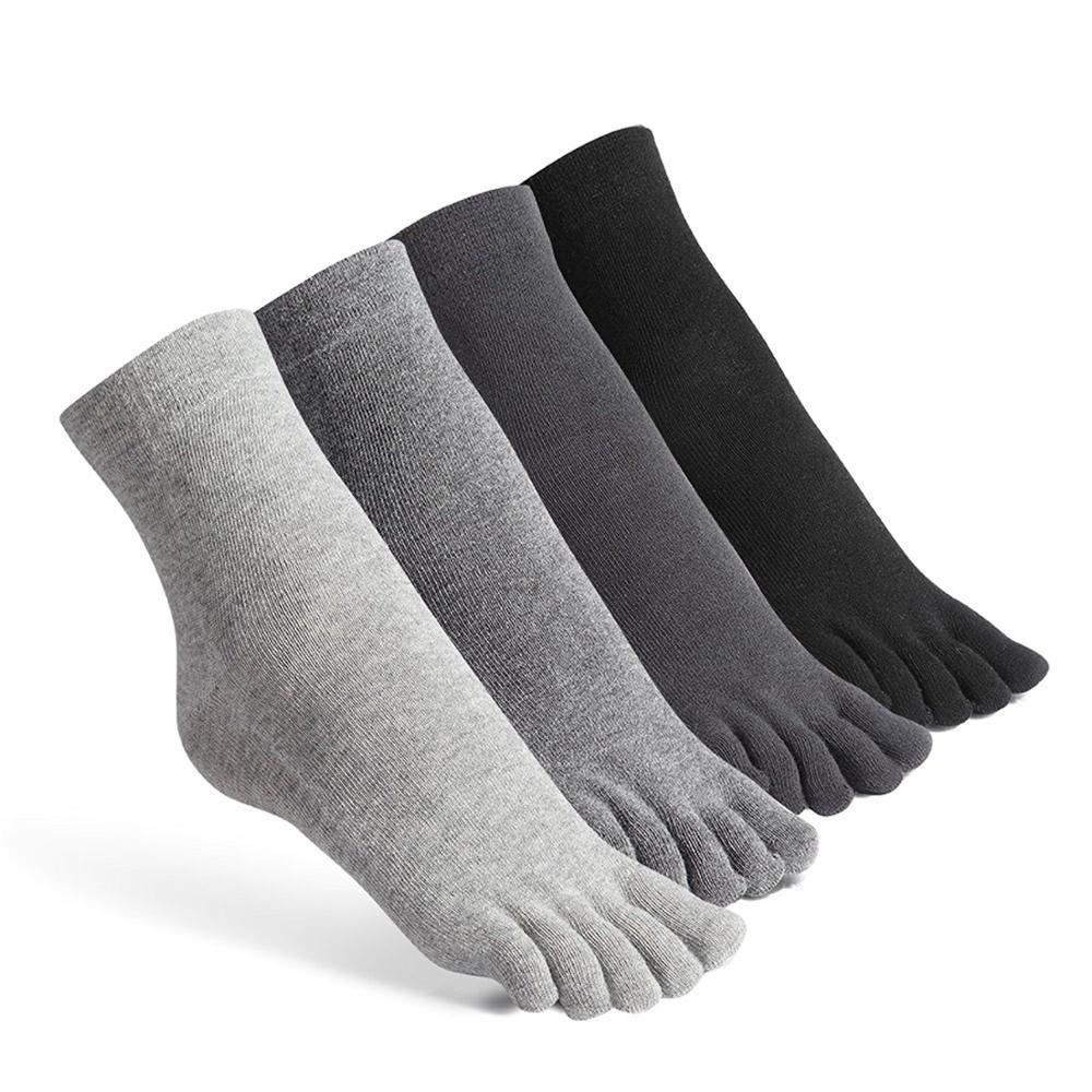Solid color men dress 5 finger socks separator black grey classic organic cotton work crew toe socks