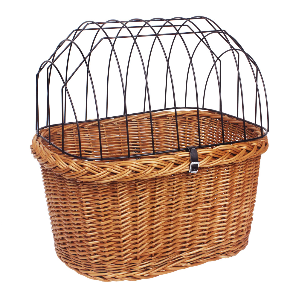 Brown Bicycle wicker basket with iron wire lid