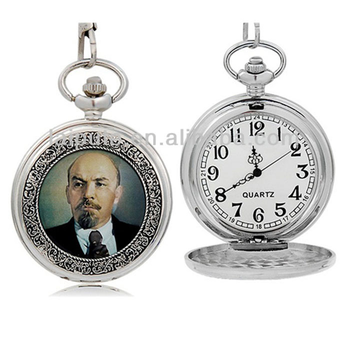Керамические кварцевые аналоговые карманные часы Lenin с принтом, Легкие карманные часы