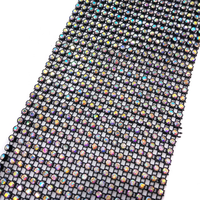 18rows Black Plastic Base Clear AB Diamond Mesh Wrap Roll Wedding crystal mesh