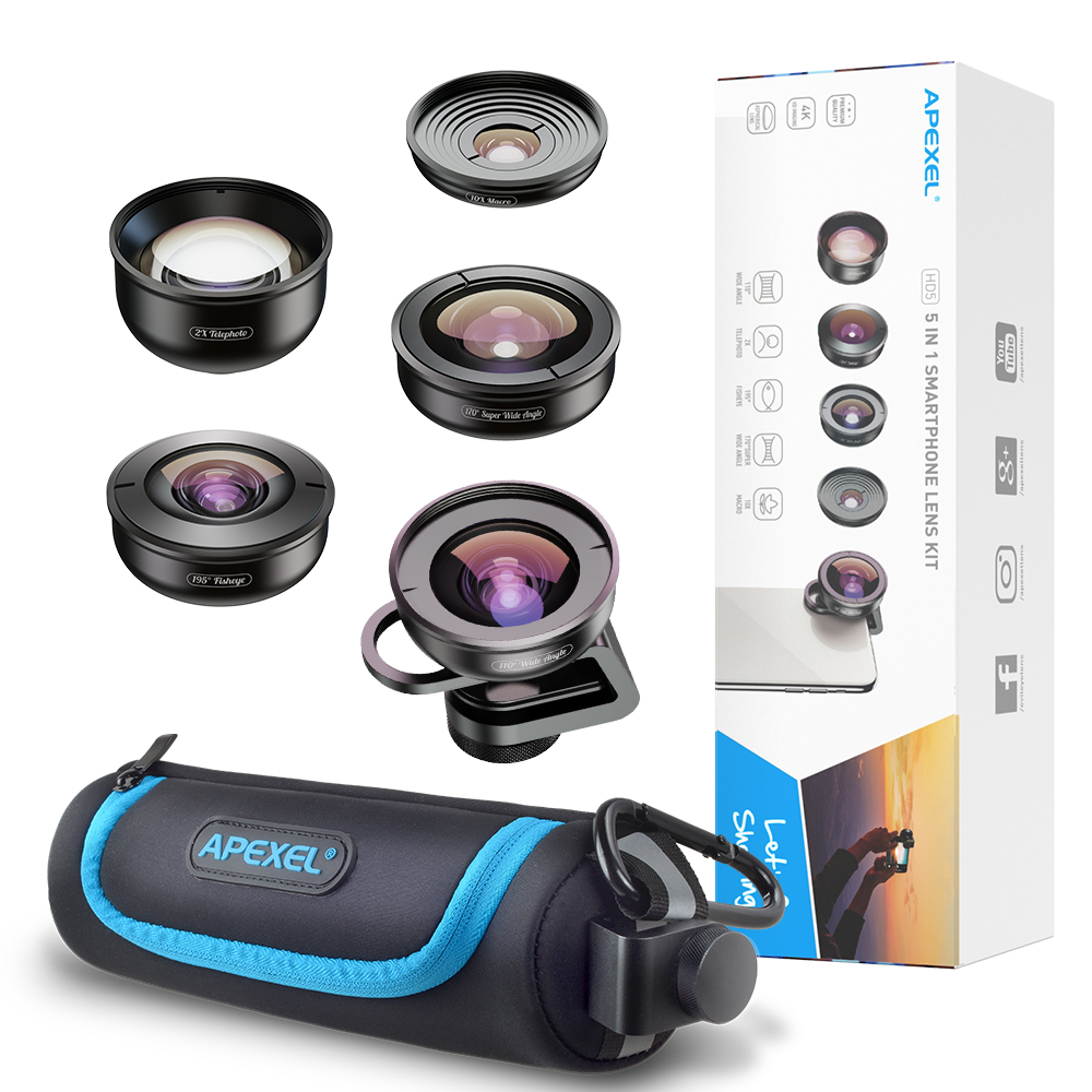 Профессиональный комплект объективов APEXEL 4K HD 5 в 1 pro, объектив камеры мобильного телефона для iphone 11