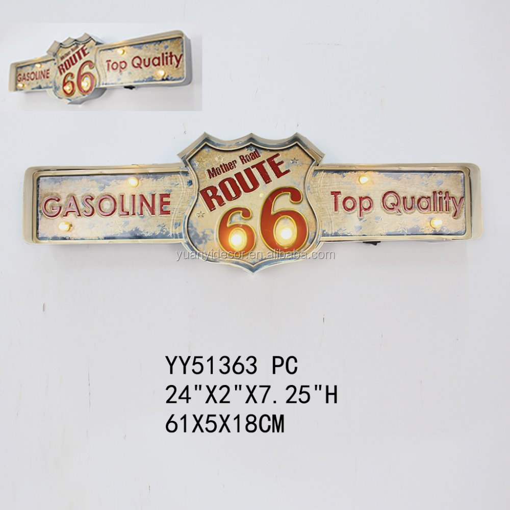 Gasline route 66 тисненый светодиодный жестяной знак для украшения стен, Заводская металлическая настенная табличка
