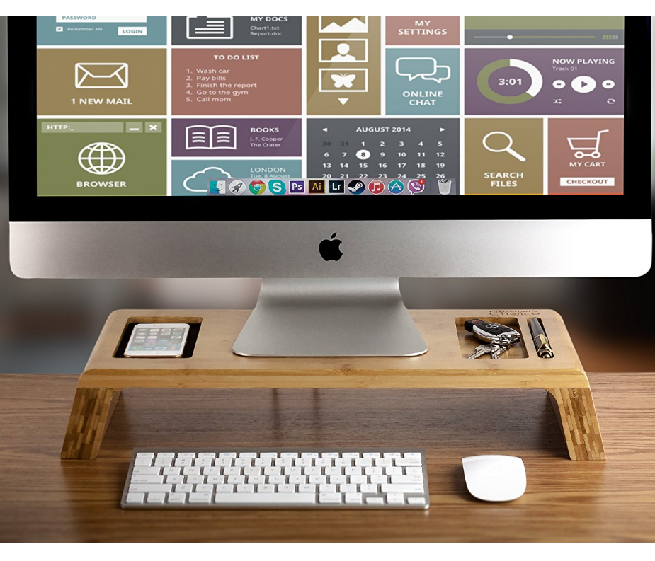 Деревянный бамбуковый Настольный органайзер подставка для монитора iMac