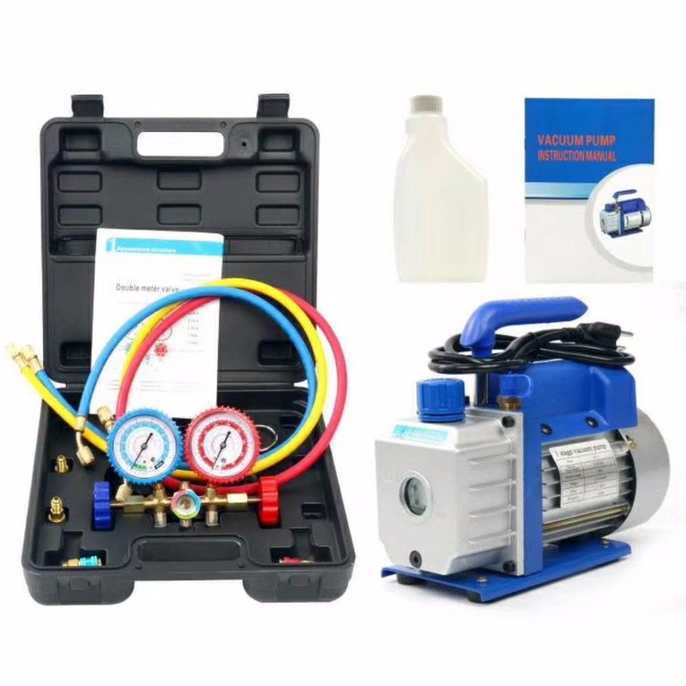 Поворотная лопасть высокого давления двухступенчатый 1/2hp 5cfm вакуумный насос и манометр R134A для хладагента