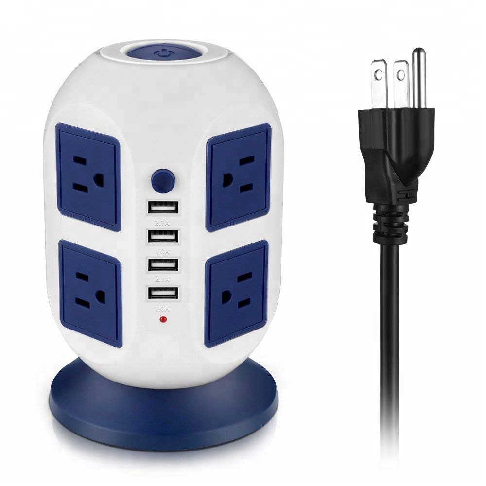 Удлинитель с защитой от перенапряжения, удлинитель на 8 розеток, 4usb-порта (2X6,5 a),3 выключателя питания с удлинительным шнуром фута
