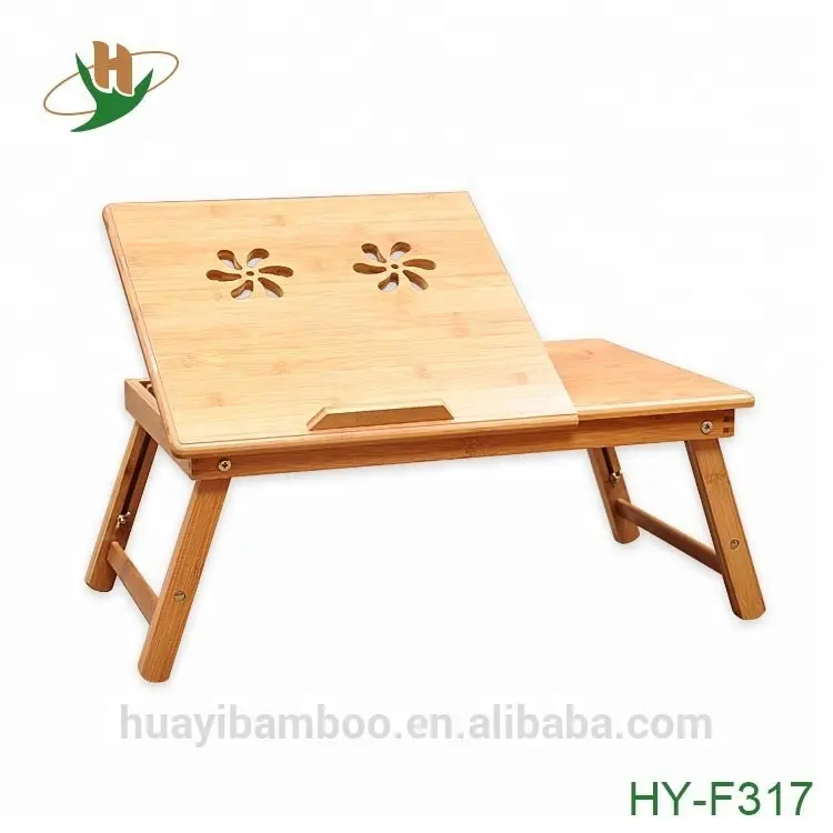 Регулируемый Бамбука складной стол ноутбук с ящиком для хранения
