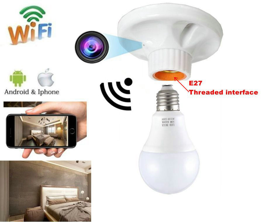 Беспроводная камера 1080P Wifi IP шпионская камера E27 держатель лампы Наружная Скрытая камера безопасности для двери квартиры
