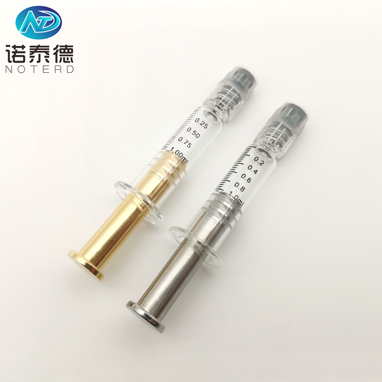 Silver color metal plunger cbd oil 1ml glass syringe with luer lock