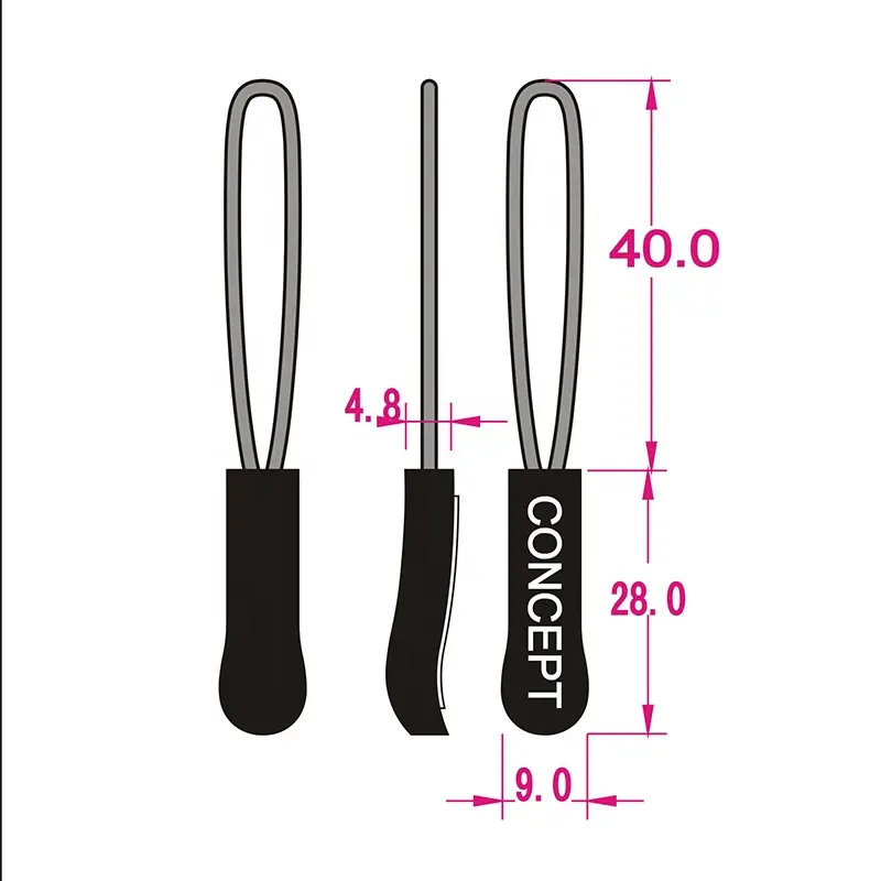Customization soft pvc handmade rope cord  puller rubber zipper pulls custom logo uas 5 metal pull