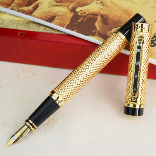 RCFO-014 хорошая цена золотой Jinhao металлическая ручка привода тонкий наконечник ювелирные изделия из жемчуга белого черного цвета с лазерным логотипом в китайском стиле перьевых ручек
