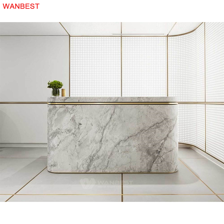 Solid Surface Marble Luxury Modern Square Shape Black Reception Desk Design