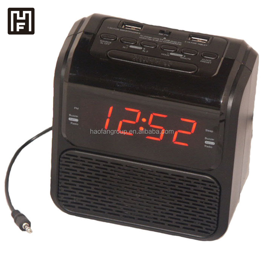 0.9" LED Single Day Alarm Clock Radio With 2 USB Ports