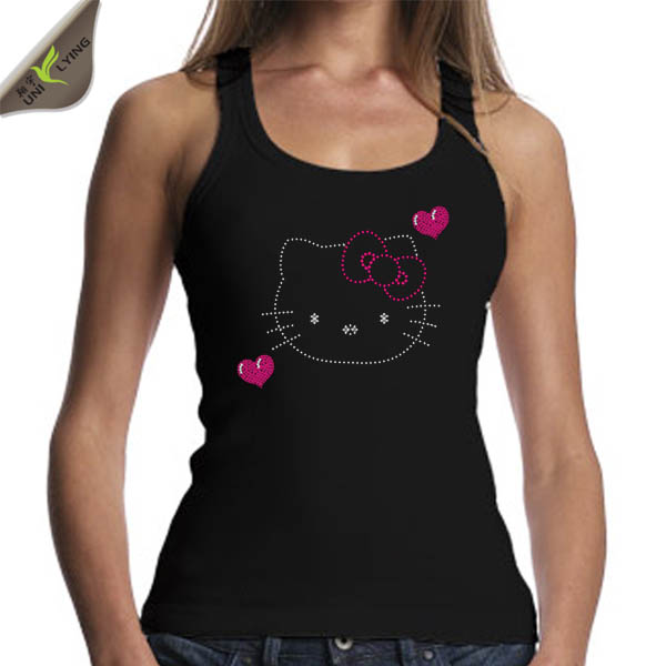 Прекрасный Hello Kitty горный хрусталь Дизайн Женские майка