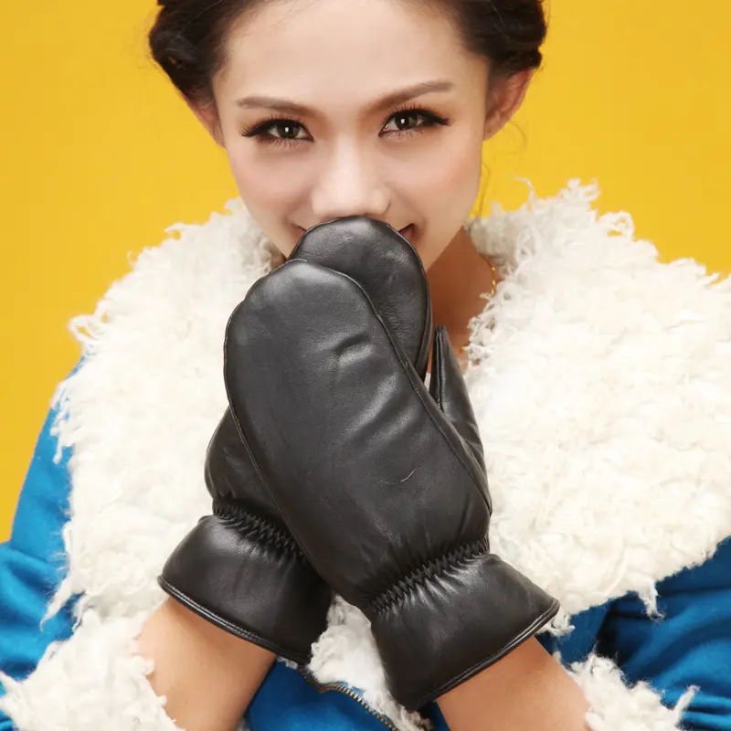 Lovely women sheepskin Fleece Lining hand muffs gloves leather