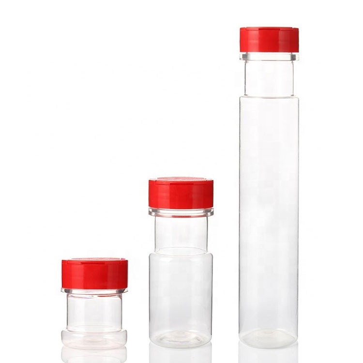 Food Grade PET Empty Plastic Spice Containers Salt and Pepper Shaker Plastic Spice Bottle with flip top lid