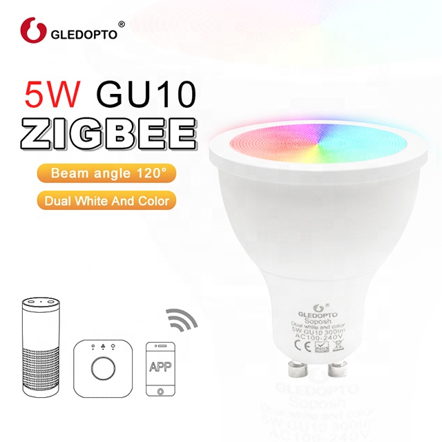 Светодиодный прожектор Zigbee Bridge, 4 Вт, RGB, CCT, GU10, 100-240 В, дистанционное управление через приложение для смартфона с поддержкой шлюза
