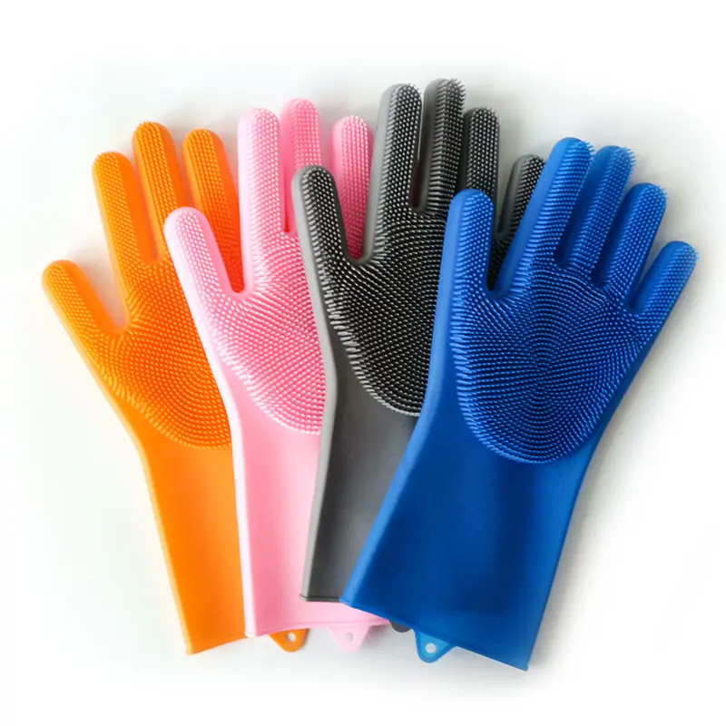 Silicone Reusable Cleaning Brush Heat Resistant Scrubber Gloves for Housework, Dishwashing Gloves