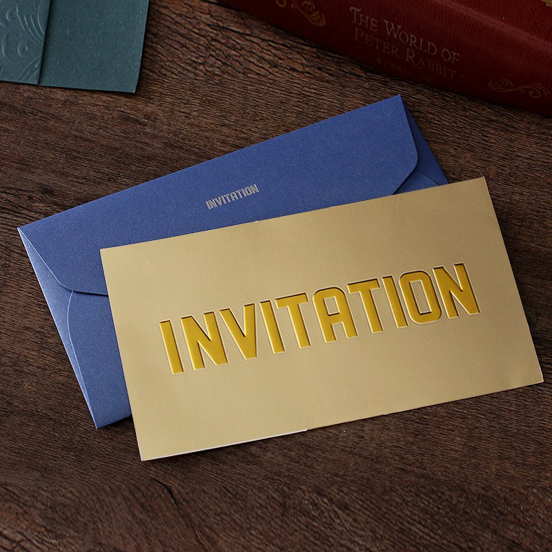 Custom Logo Gold Foil Blank Paper Cards Business Invitation With Envelopes Thank You Cards Set With Envelopes Envelope Card