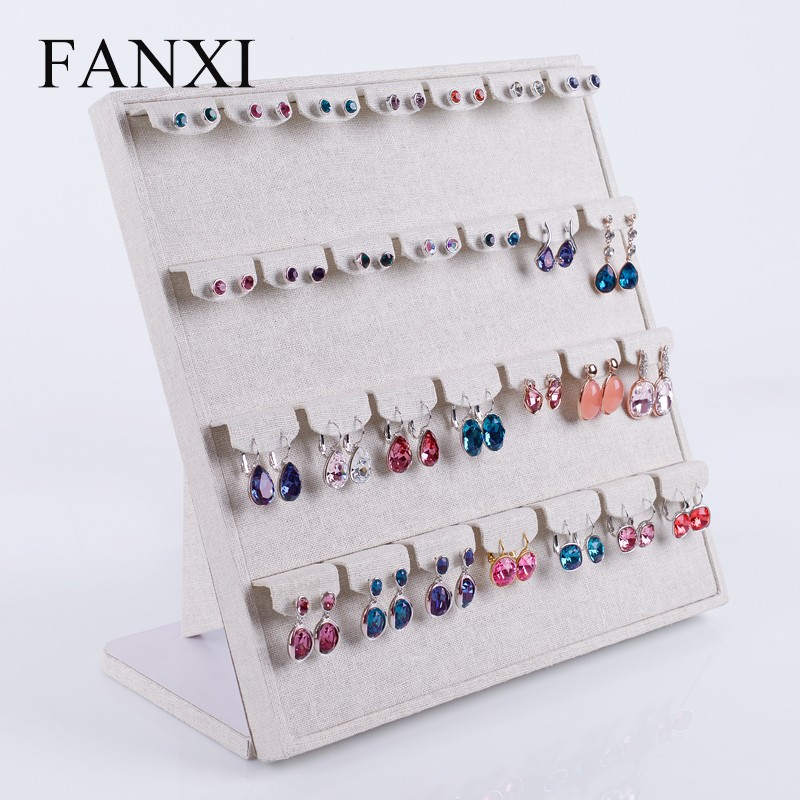 FANXI Китай Оптовая Продажа Лен Складная 28 пар стержня уха ювелирные изделия дисплей полки мольберт Стильные Серьги Стенд ювелирных изделий