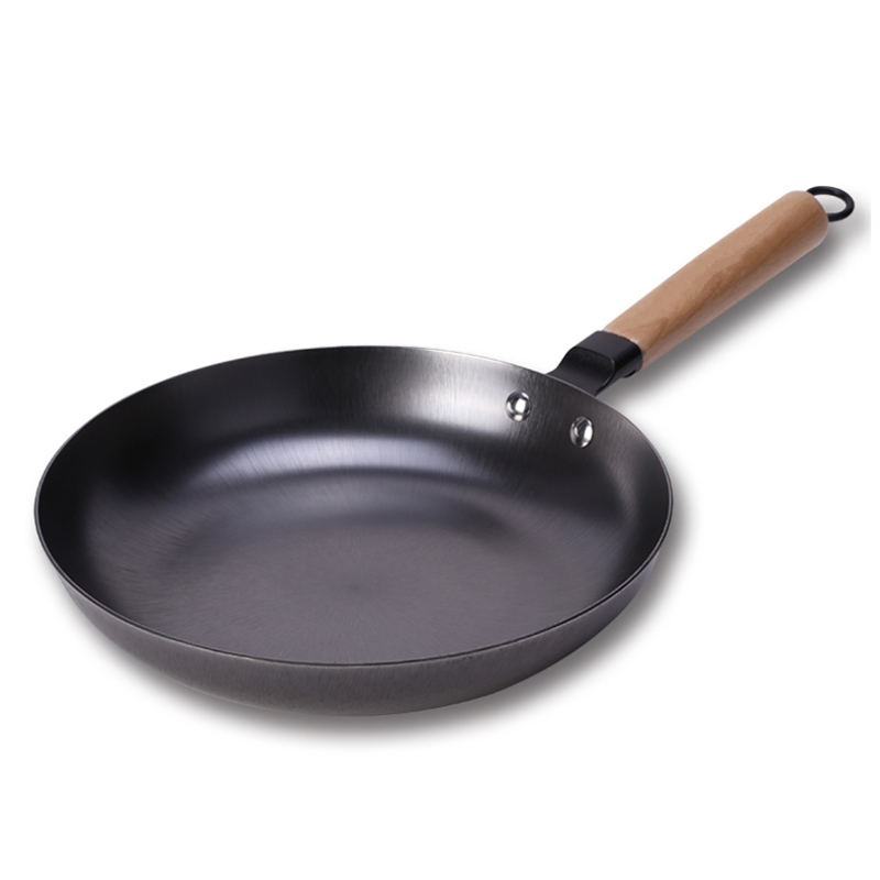 Light Weight smokeless non-rust Cast Iron Fry Pan with Wooden Handle