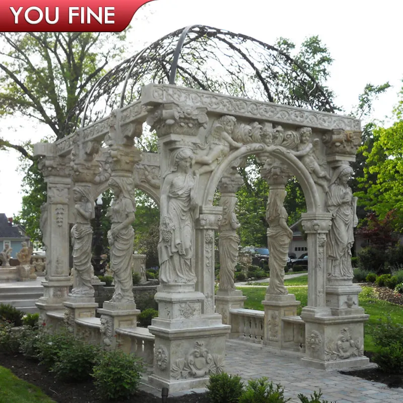 Natural Stone Hand Carved Decorative Large Outdoor Gazebo Marble Corridor Sculpture