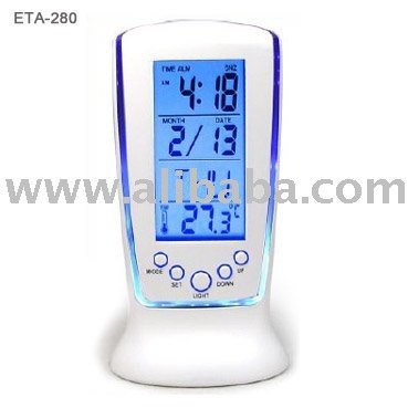 LCD Calendar Music Alarm Clock w/ Aurora Flash Backlight