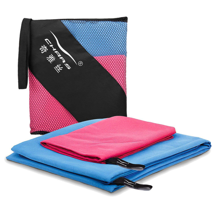 Compact Absorbent Quick Dry 100 Microfiber Suede Polyester Towel with Mesh Bag