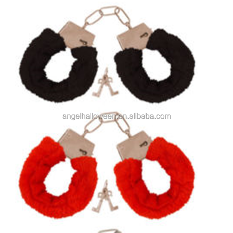 METAL RED BLACK PINK FLUFFY FURRY HANDCUFFS FANCY DRESS SEXY ROLE PLAY NIGHT TOY BP2662