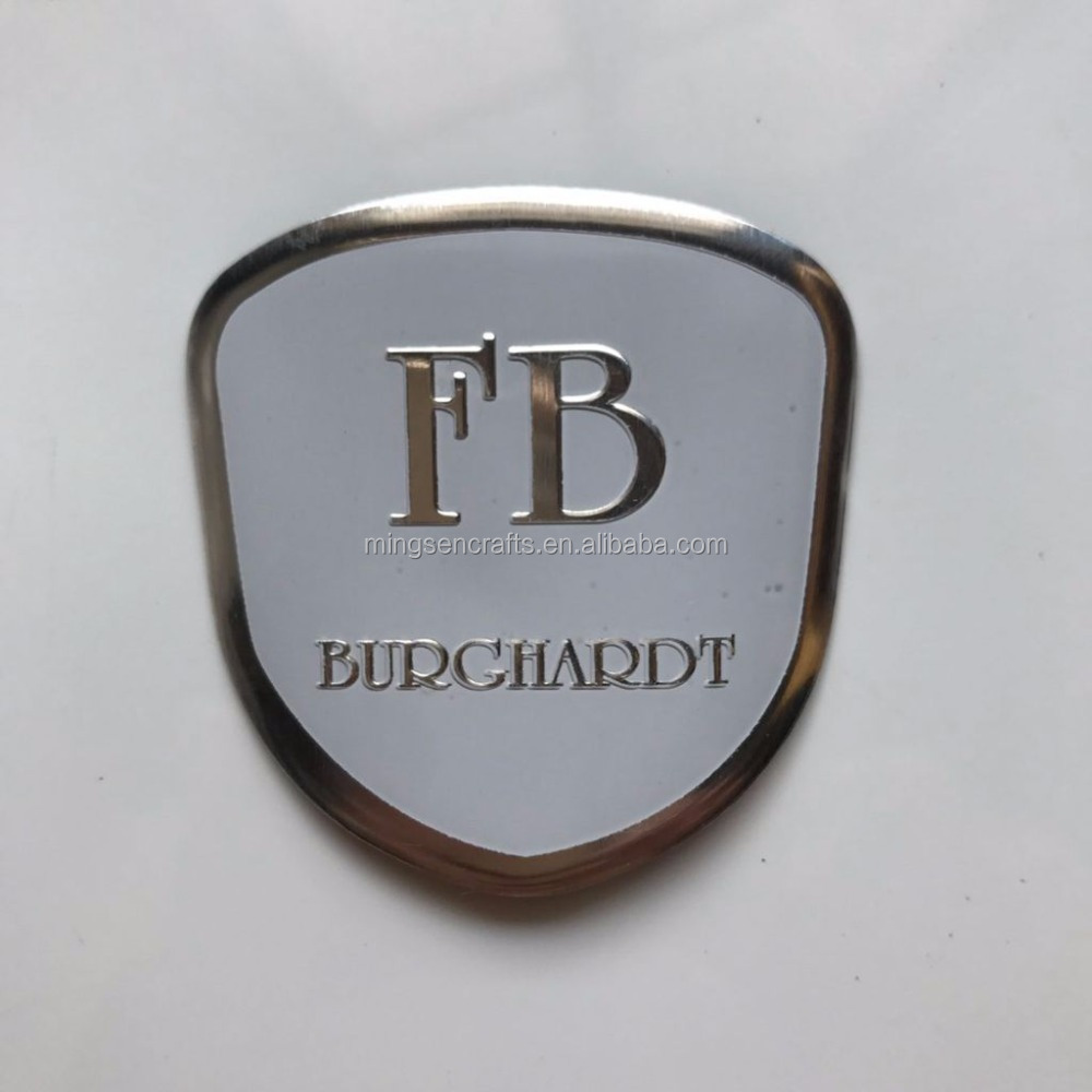 advertising shield shape custom design metal nameplate label stickers, metal emblem