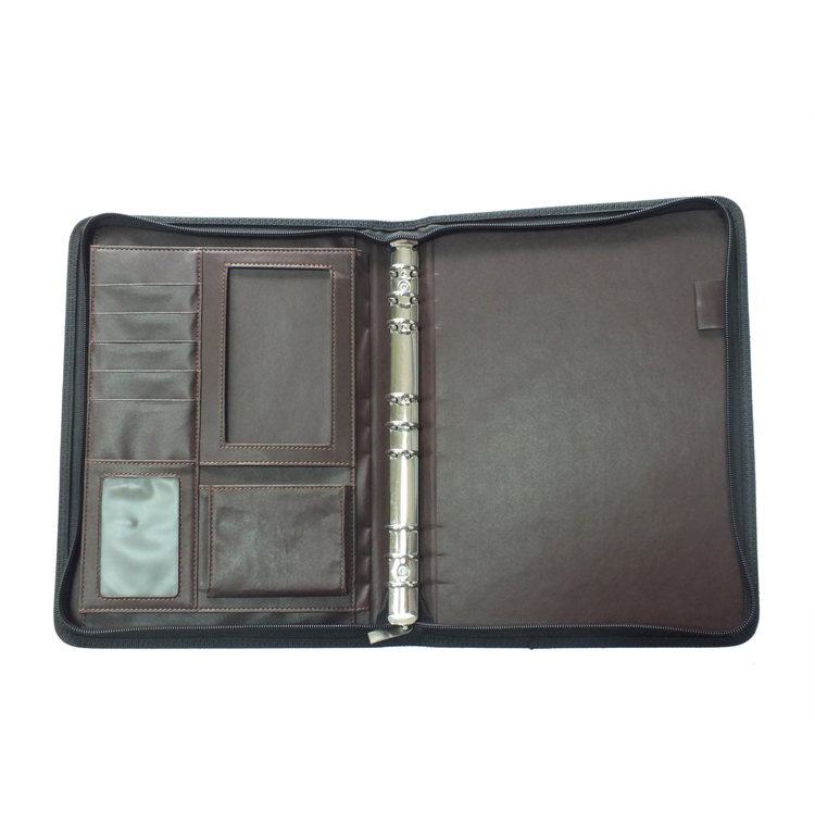 2019 new black leather file folder Zipper Portfolio